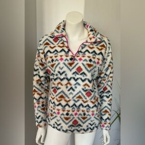Eddie Bauer Cozy Cream and Pink Cowl Neck Sweater
